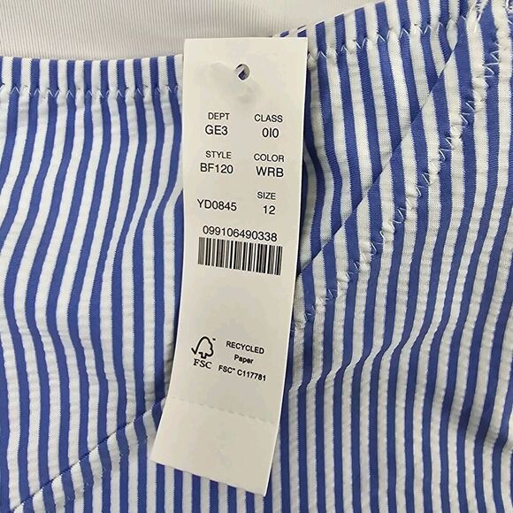 J Crew Swim 12 Blue One Piece Shoulder Ruched Bikini Full Coverage Seersucker - Picture 9 of 9